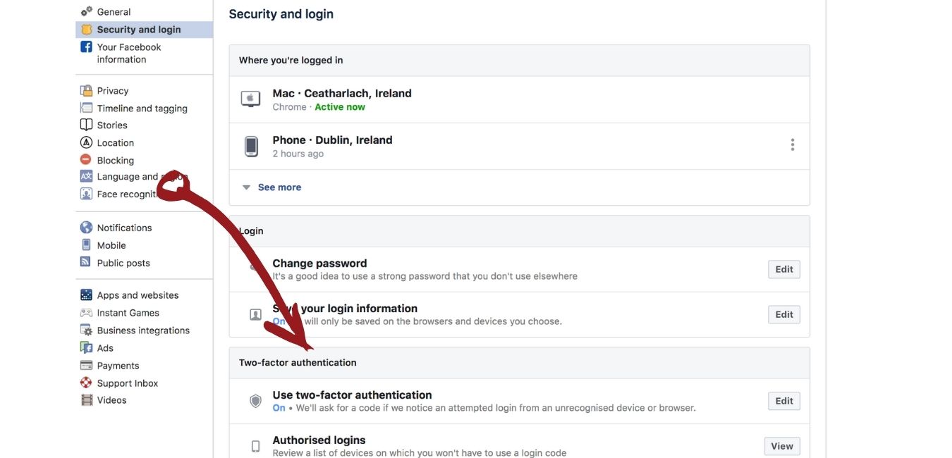 Facebook two factor authentication