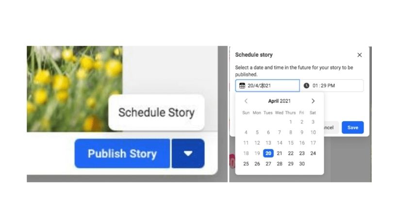 Publish story - Facebook business suite